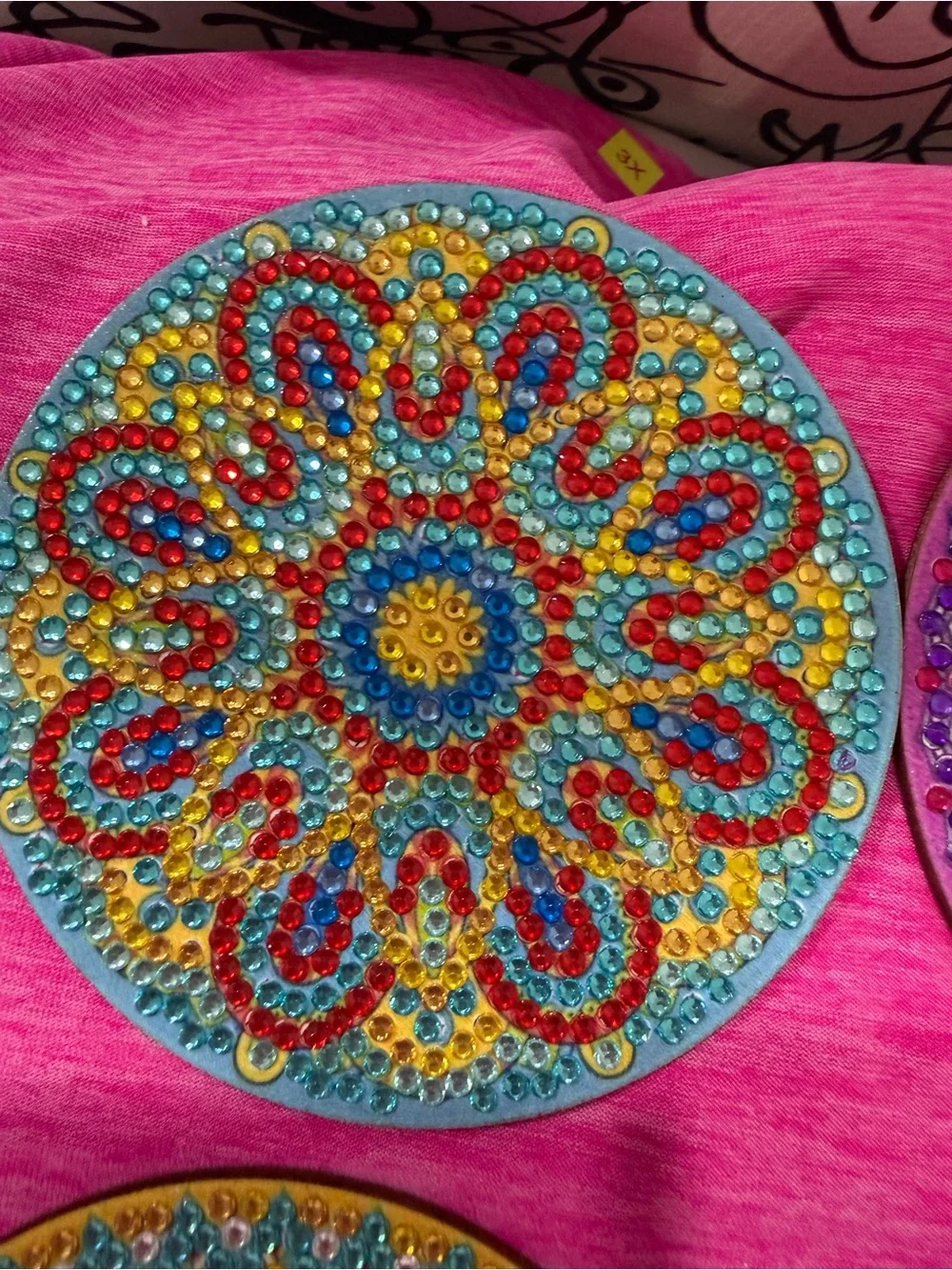 Decorative Beaded Serving Tray - Pink, Gold & Blue